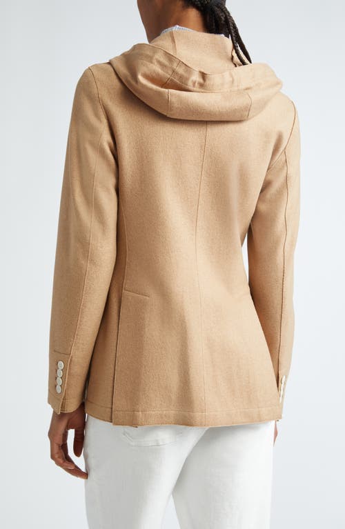 Eleventy Wool Blend Flannel Blazer With Removable Hooded Bib In 04a Dark Camel
