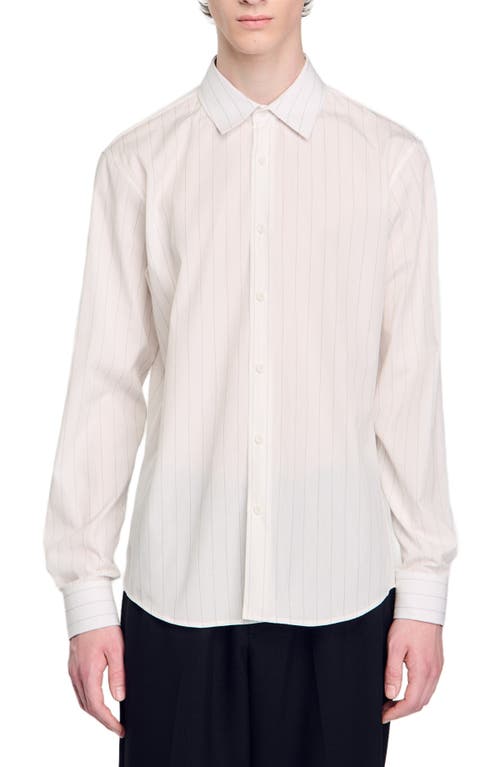 Sandro Man Shirt Cream Size M Polyester, Viscose, Elastane In White