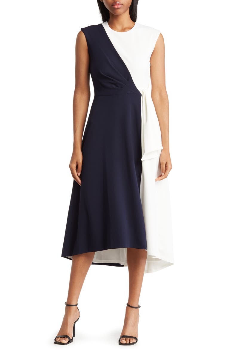 Calvin Klein Colorblock Sleeveless Tie Waist Midi Dress | Nordstromrack