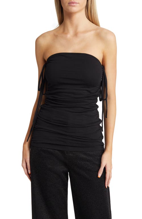 Amy Lynn Rucked Tie Strap Cropped Camisole in Black