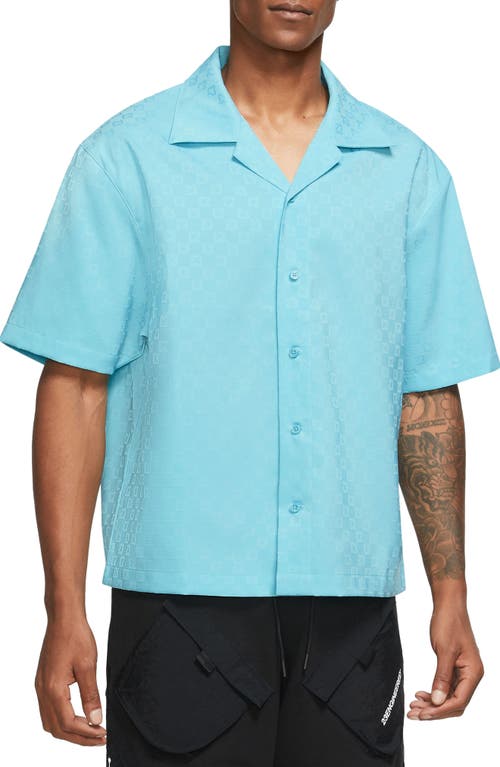 Essentials Short Sleeve Button-Up Camp Shirt in Bleached Aqua/Bleached Aqua