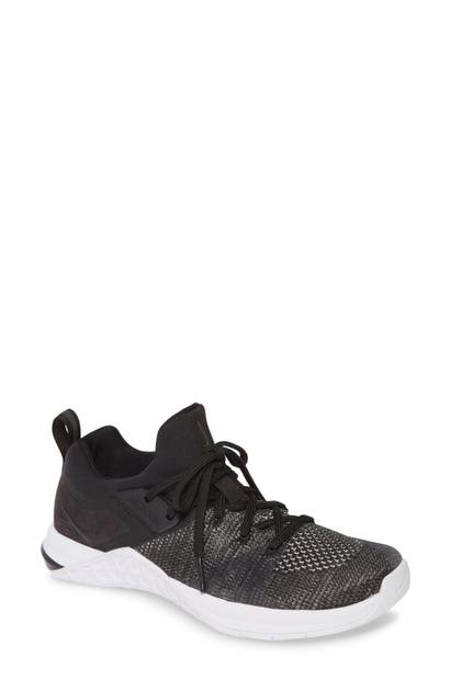 Nike Metcon Flyknit 3 Training Shoe In Black/ Matte Silver/ White