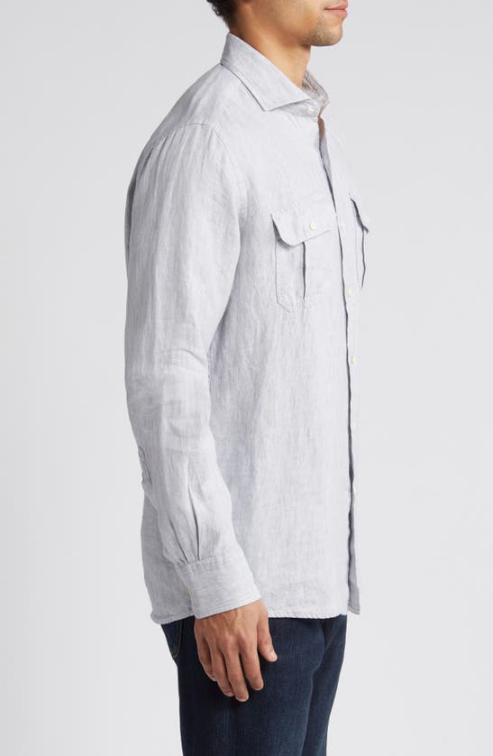 Shop Peter Millar Crown Crafted Lev Linen Button-up Shirt In British Grey