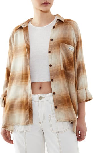 Trendsetting Idea Green and Navy Blue Plaid Flannel Raw Hem Top