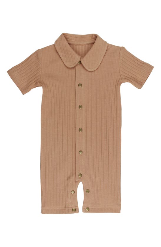 Shop L'ovedbaby Rib Organic Cotton Romper In Adobe