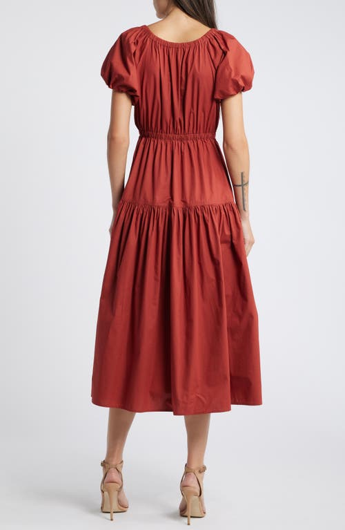 Shop Moon River Puff Sleeve Tiered Midi Dress In Brick