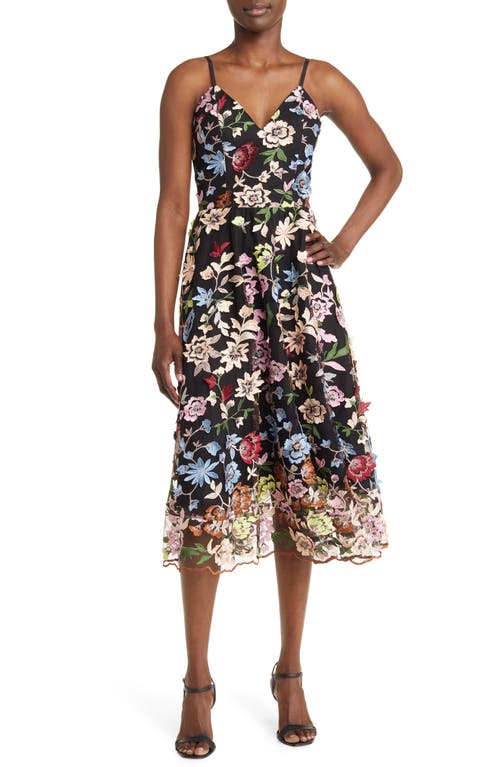 Dress the Population Maren Floral Embroidery Fit & Flare Cocktail Black Multi at Nordstrom,