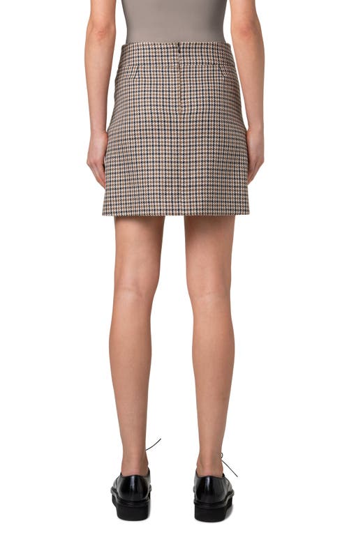 Akris Punto Houndstooth Shetland Tweed Wool Pleated Skirt In Beige-cognac-black