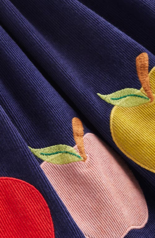 Shop Mini Boden Kids' Apple Appliqué Cotton Corduroy Pinafore Dress In College Navy Apples