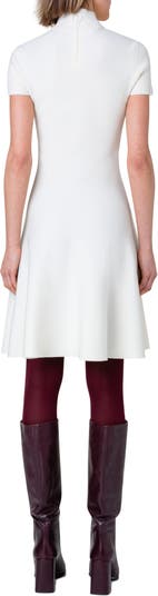 Akris punto Mock Neck Short-Sleeve A-Line Merino Knit Dress