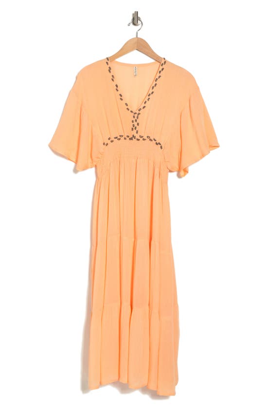 Shop Boho Me Beaded Maxi Cover-up Dress In Peach