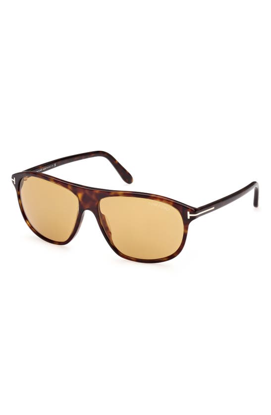 Shop Tom Ford Prescott 60mm Square Sunglasses In Shiny Dark Havana / Amber