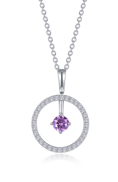 Simulated Diamond Lab-Created Birthstone Reversible Pendant Necklace in Purple/June