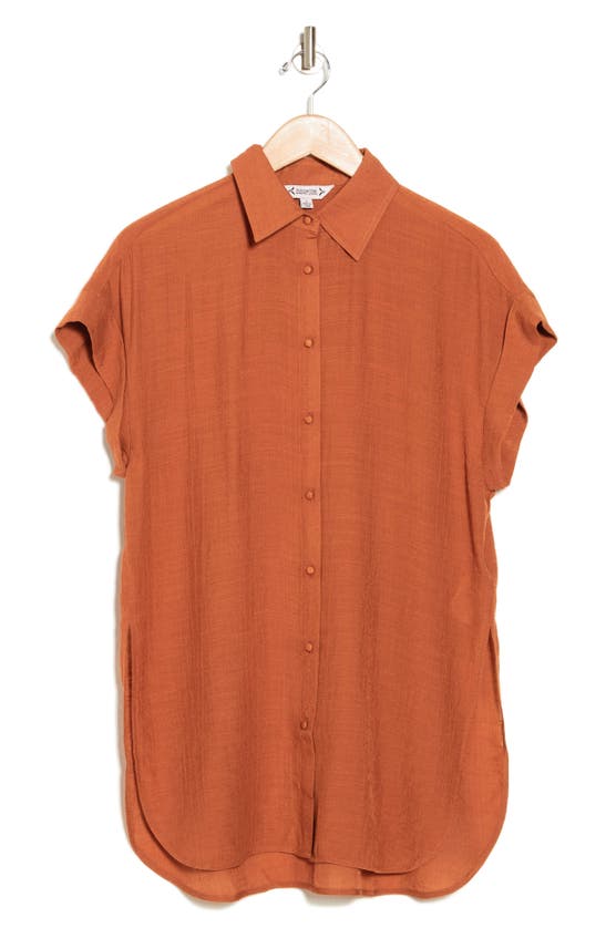 Shop Nanette Lepore Short Sleeve Button-up Shirt In Gingerbread