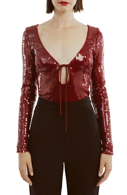 Shop Bardot Verona Sequin Long Sleeve Bodysuit In Burgundy