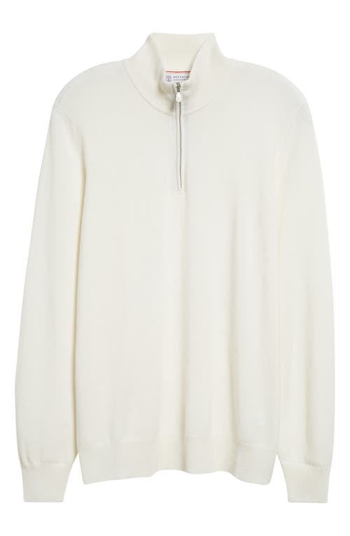 Brunello Cucinelli Cashmere Half Zip Sweater In Co312 Panama/nebbia
