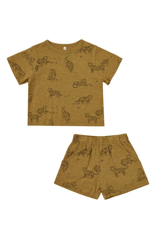 Rylee + Cru Tiger Cotton Jersey T-Shirt & Shorts Set in Ochre