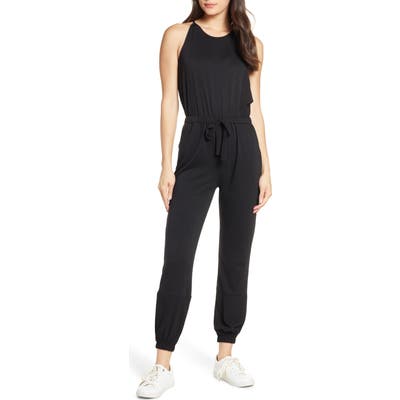 Fraiche By J Halter Neck Drawstring Waist Jumpsuit, Black