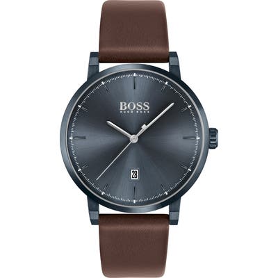 Boss Confidence Leather Strap Watch, 4m