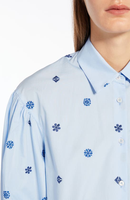 Shop Max Mara Villar Embroidered Poplin Shirt In Light Blue