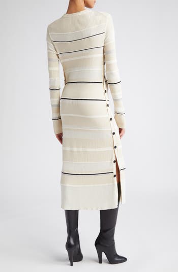 Proenza Schouler Textured Stripe Long Sleeve Midi Sweater Dress