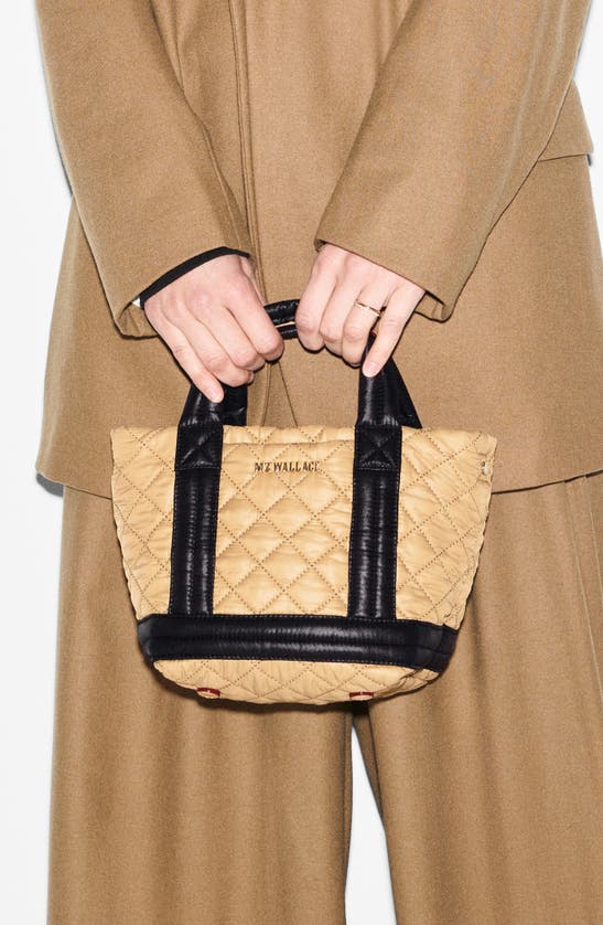 Shop Mz Wallace Mini Empire Quilted Nylon Tote In Camel/black