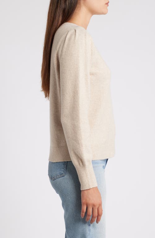 Shop Caslonr Caslon(r) Puff Sleeve Cotton Blend Crewneck Sweater In Tan Doeskin Heather