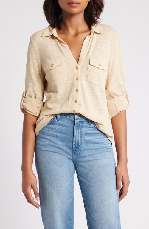 Shop Caslonr Caslon(r) Roll Tab Knit Shirt In Tan Safari