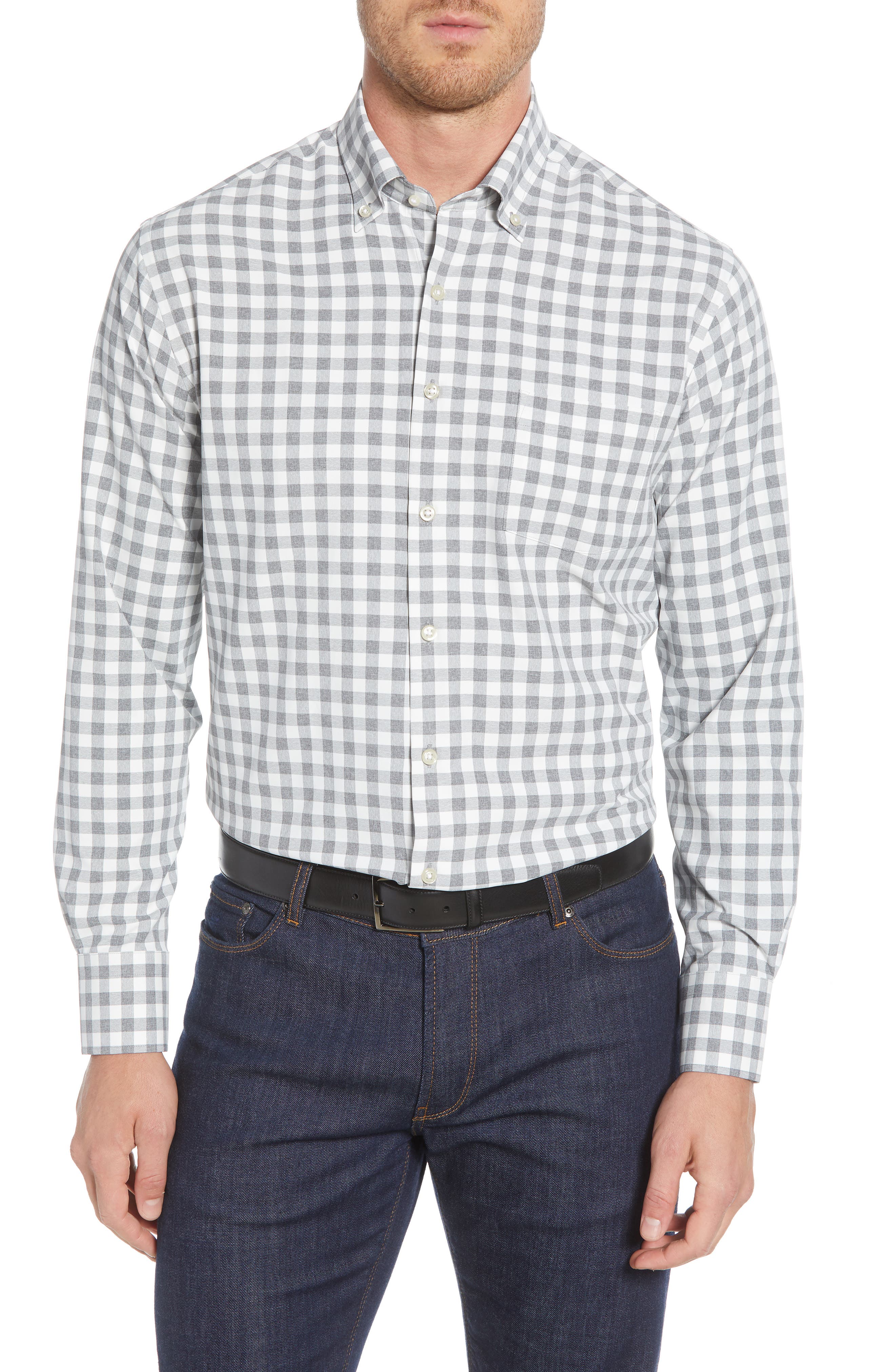 Peter Millar T-shirts Jordan Natural Touch Regular Fit Gingham Button-Down Performance Shirt