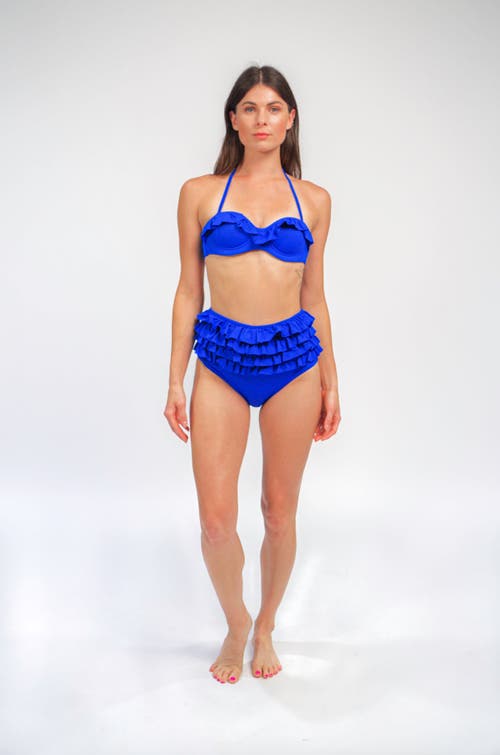 Shop Mary Mercedes Ruby Ruffle Bikini Bra In Royal Blue