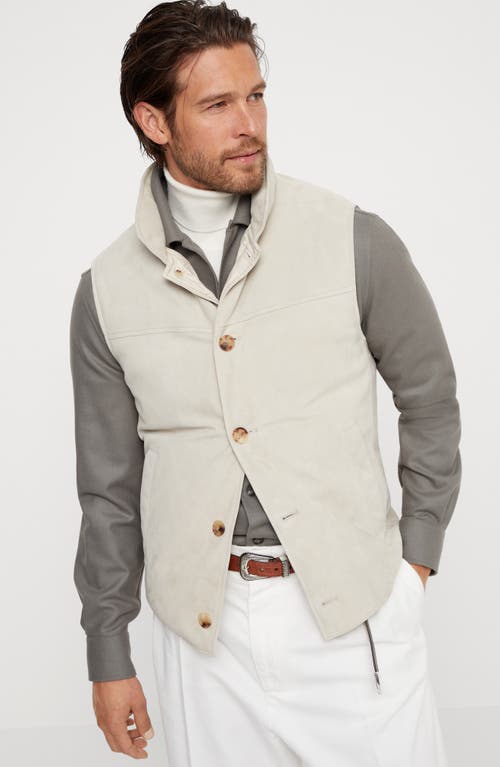 Shop Brunello Cucinelli Suede Down Vest In Natural