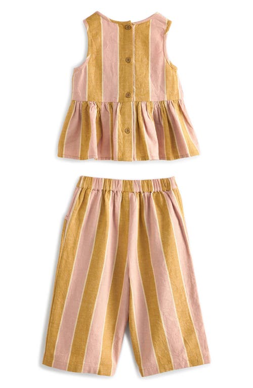 Next Kids' Stripe Sleeveless Cotton & Linen Peplum Top & Pants Set In Ochre Pink Stripe