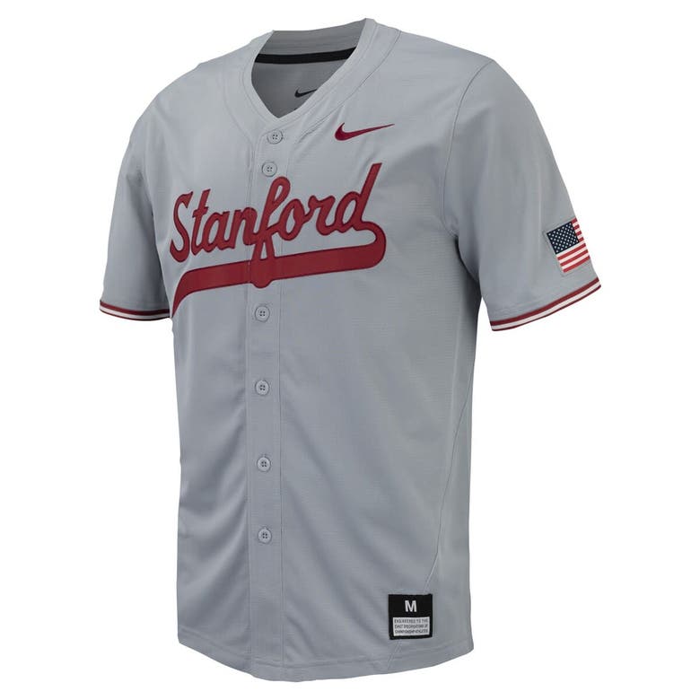 Shop Nike Gray Stanford Cardinal Replica Full-button Baseball Jersey