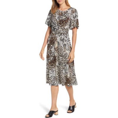 Chaus Exotic Animal Print Ruched Midi Dress, Black