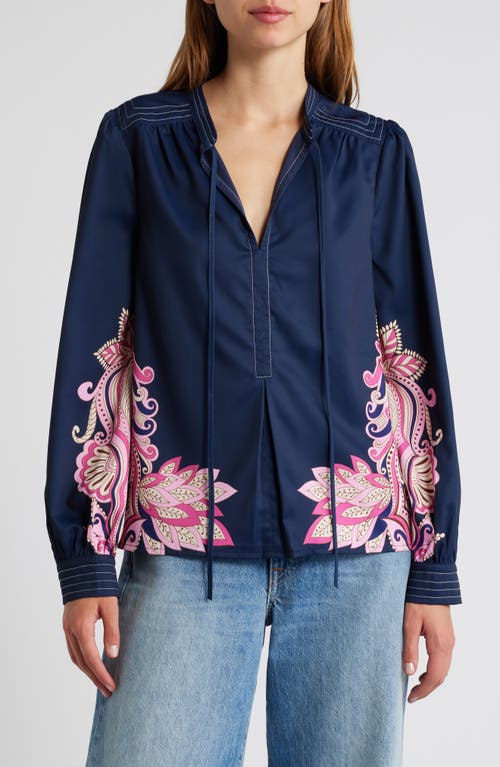 Shop Ciebon Rue Border Print Tunic Top In Navy/magenta Multi