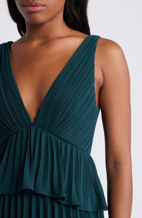 Lulus Tiered Gown Pleated In Emerald Green