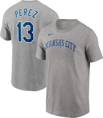 Men's Nike Salvador Perez Gray Kansas City Royals Name & Number T