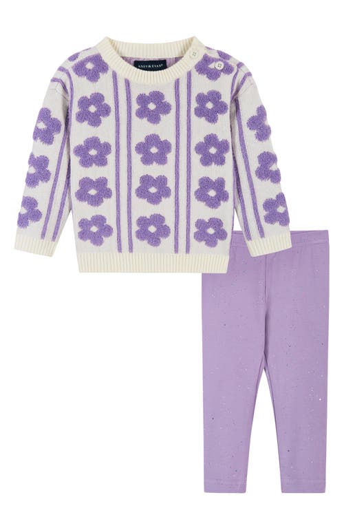 Andy & Evan Floral High Pile Fleece Sweater & Leggings Set in Purple at Nordstrom, Size 0-3M