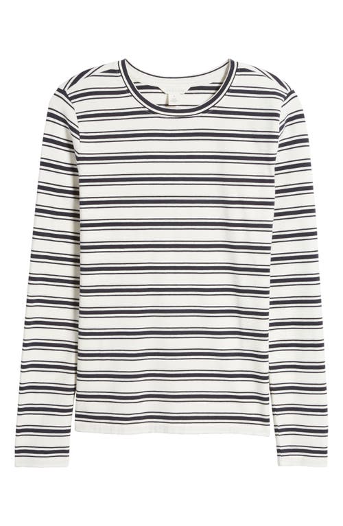 Shop Caslonr Caslon(r) Crewneck Long Sleeve T-shirt In Ivory- Navy Blazer Stripe