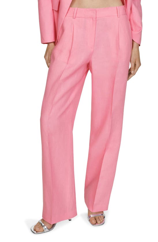 Shop Mango Margot Pleated Linen Straight Leg Pants In Pink