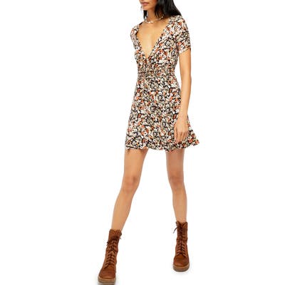 Free People Forget Me Not Floral Minidress, Black