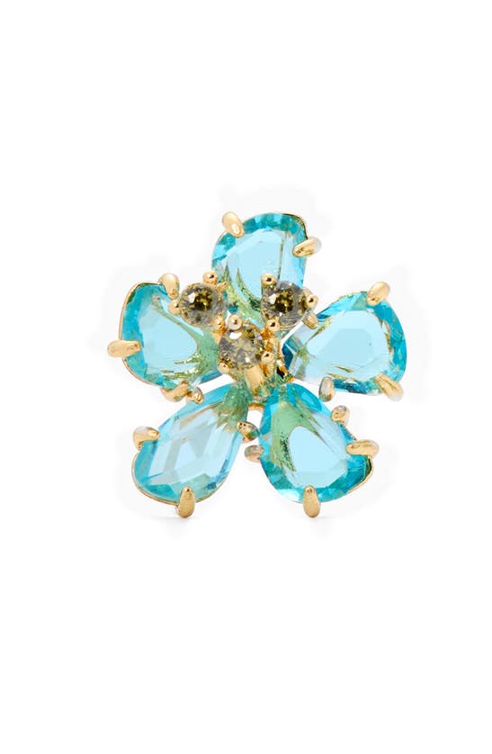 Shop Kate Spade Cubic Zirconia Flower Stud Earrings In Blue Gold