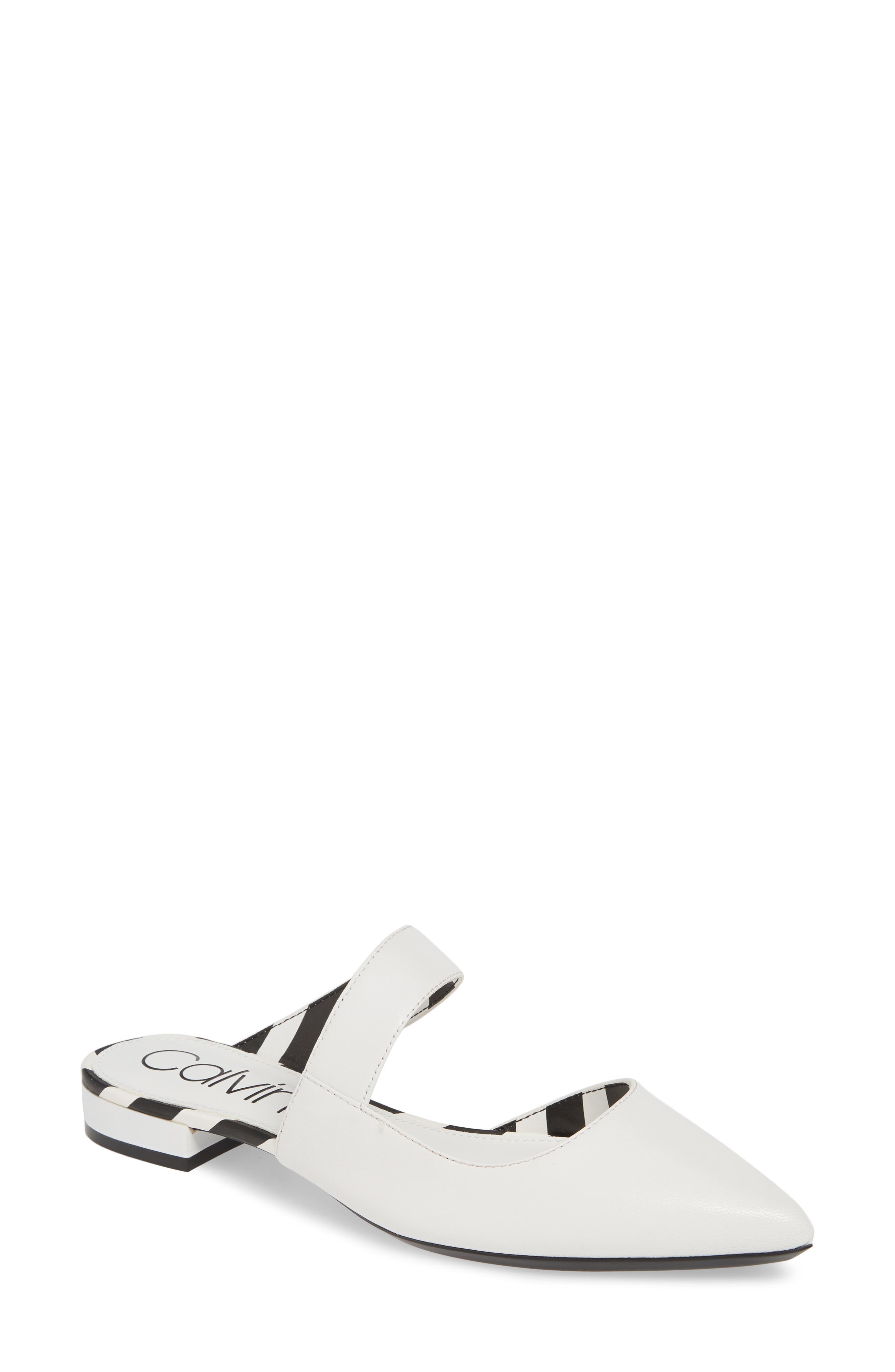 Calvin Klein Arleys Asymmetrical Pointy Toe Mule- White