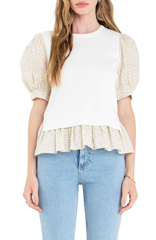 English Factory Floral Mixed Media Top Ivory at Nordstrom,