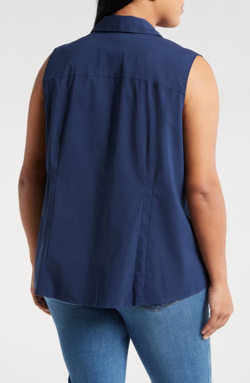 Shop Foxcroft Taylor Sleeveless Button-up Shirt In Navy