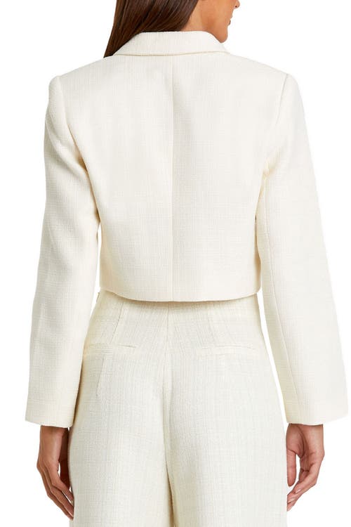 Mac Duggal Cropped Tweed Floral Button Jacket In Cream