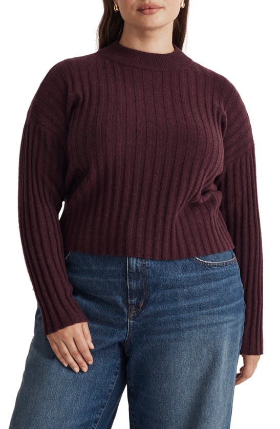 Madewell Levi Rib Mock Neck Wool Blend Crop Pullover Sweater In Red