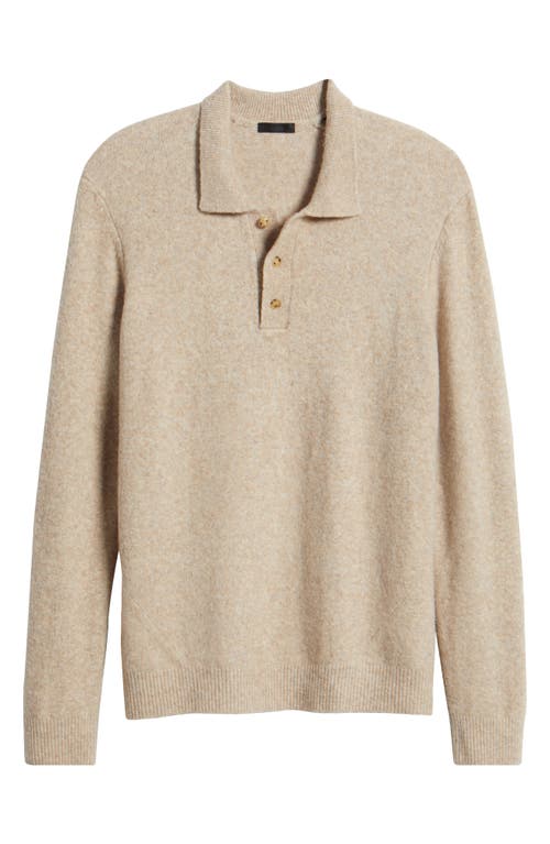 Shop Atm Anthony Thomas Melillo Long Sleeve Polo Sweater In Heather Soft Pecan Brown