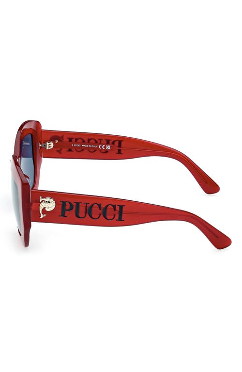 Pucci Women's Shiny Red & Blue Geometric Sunglasses In Milky Red/pale Gold/blue