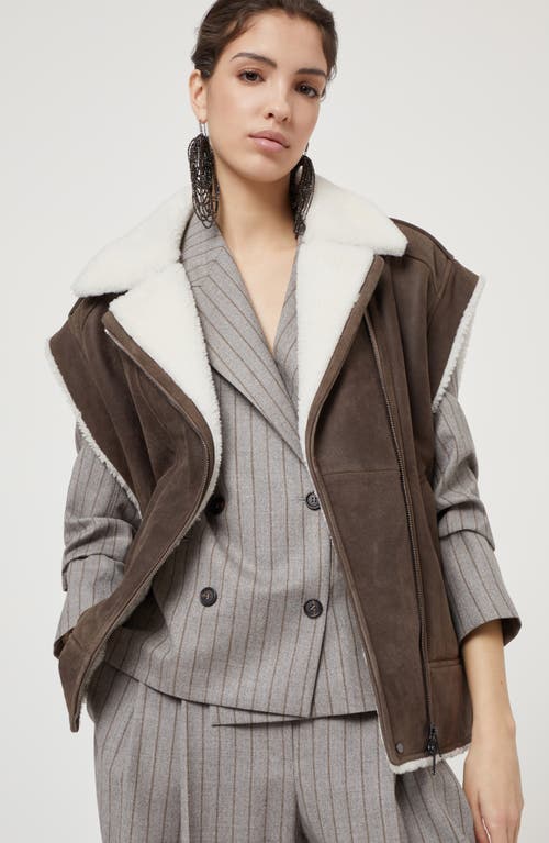 Shop Brunello Cucinelli Shearling Biker Jacket In Light Grey